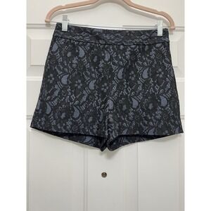 NWOT EXPRESS Black Blue‎ Size 6 Lace Floral Flat Front Zip Shorts Pockets $59